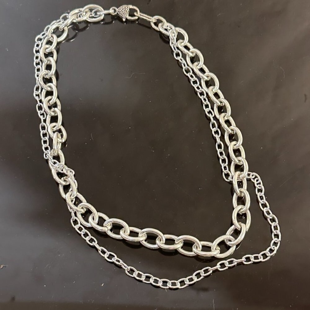 Silver Chain 2 Strand Necklace Lightweight Contemporary Punk Rock Gift - Picture 2 of 6